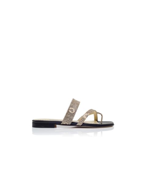 Lizard Print Calf Leather Flat Sandals