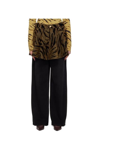 Khaki & Black Printed Flocked Denim Miniskirt