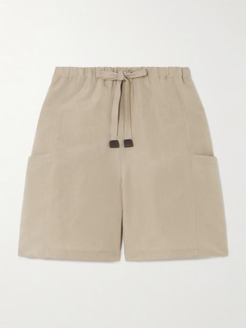 Leather-trimmed Linen And Silk-blend Shorts