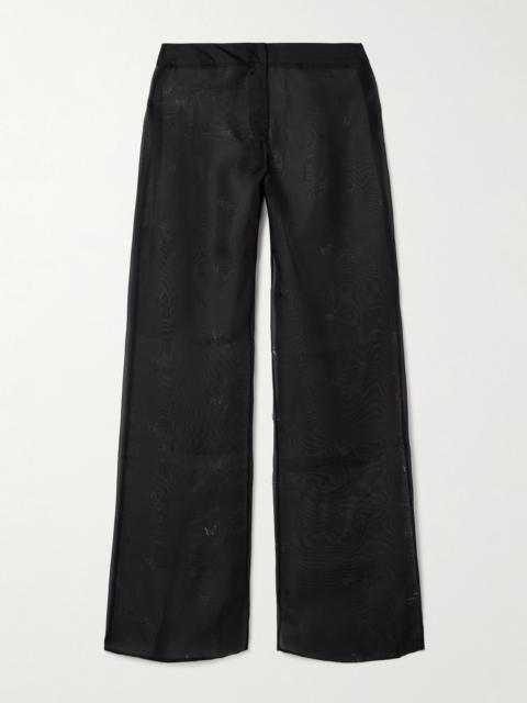 Cutout silk-organza straight-leg pants Black