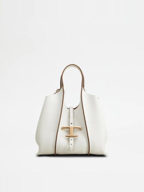 T TIMELESS SHOPPING BAG IN LEATHER MINI - WHITE