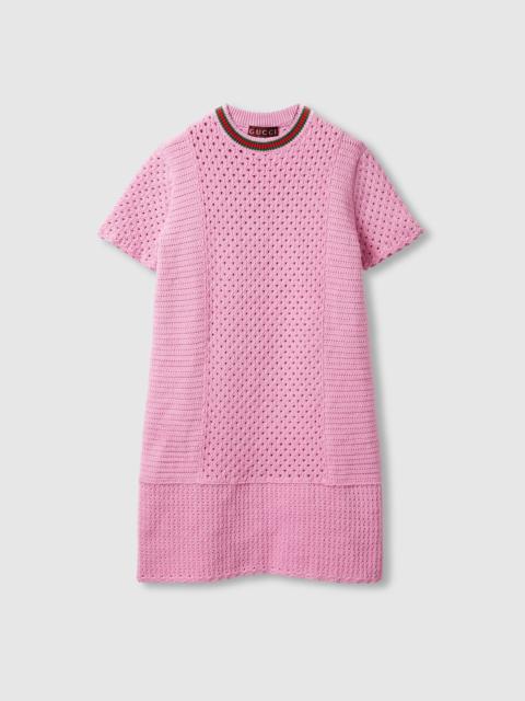 Crochet-effect cotton dress with Web