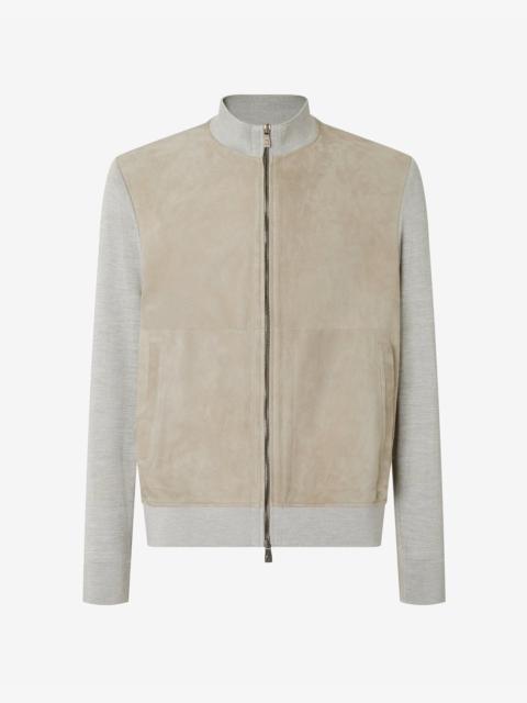 Beige silk and suede bi-material jacket
