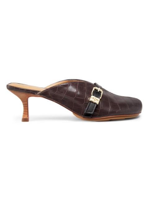 Women's Sue Crocodile-Embossed Leather Mules - Chocolate Fondant