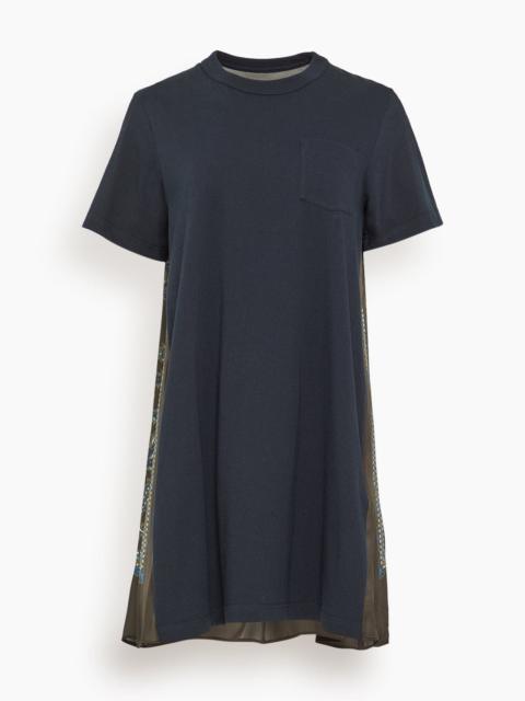 Paisley Print Cotton Jersey Dress in Navy/Khaki