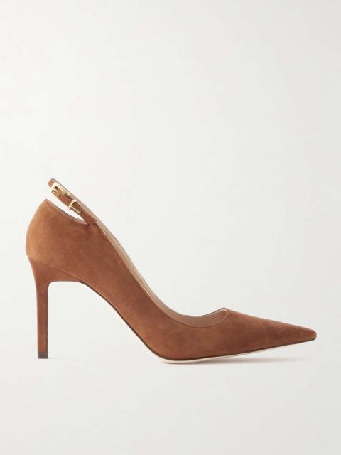 Angelina cutout buckle-detailed suede pumps Dark brown