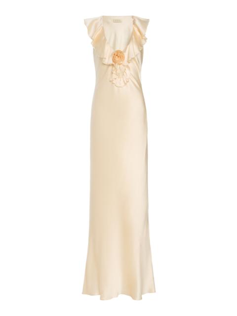 Nema Ruffled Silk-Blend Satin Maxi Slip Dress neutral