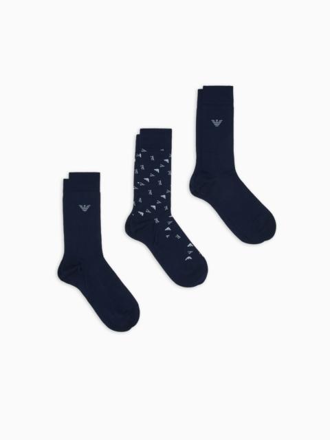THREE-PACK OF MERCERISED COTTON SOCKS WITH A JACQUARD PATTERN
