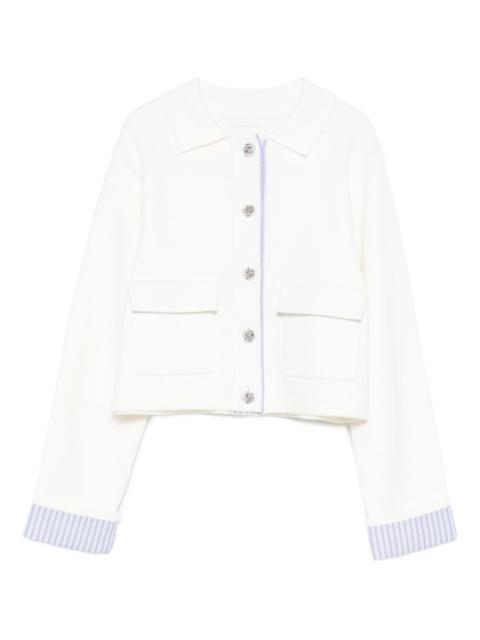 polo-collar striped-cuff cardigan