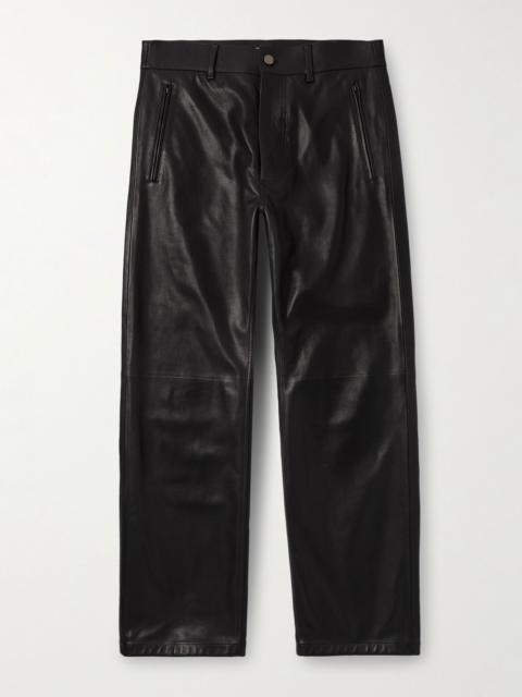 Straight-Leg Full-Grain Leather Trousers Black