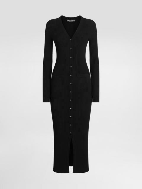 Long ribbed wool cardigan