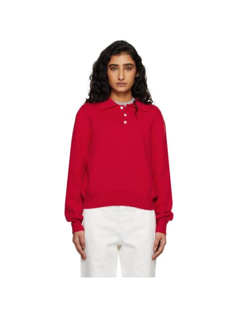 Red Cashmere Collared Sweater Polo