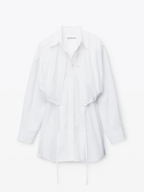 layered shirt dress in compact cotton with self-tie