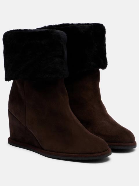 Shearling-lined suede wedge ankle boots