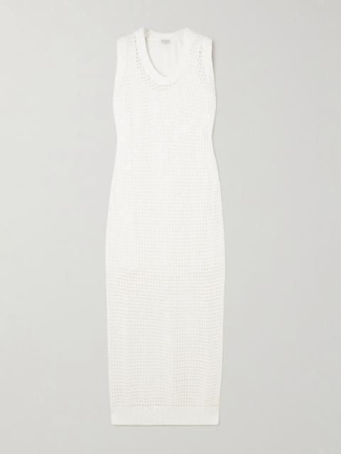 Sequin-embellished open-knit cotton-blend midi dress White