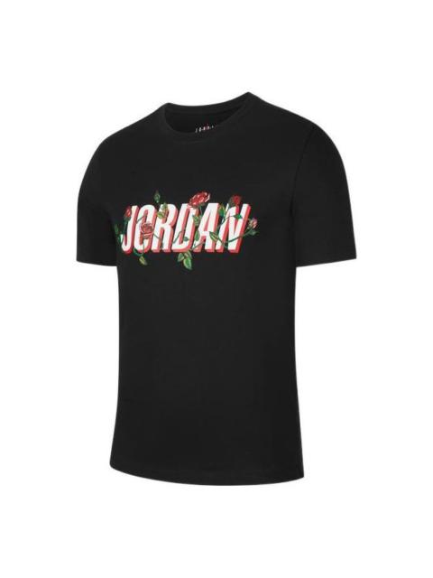 Air Jordan Logo Alphabet Printing Round Neck Pullover Short Sleeve Black DQ7389-010