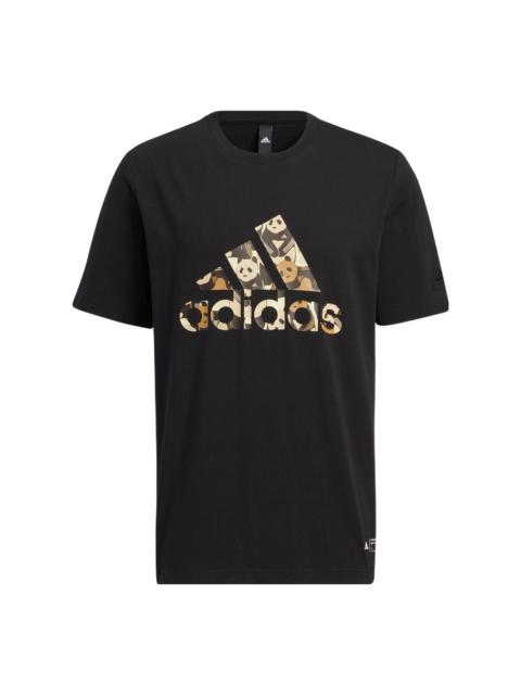 adidas Solid Color Logo Athleisure Casual Sports Short Sleeve Unisex Black HS4396