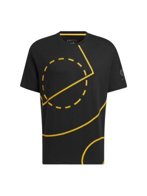 adidas neo Geometry Pattern Printing Round Neck Short Sleeve Unisex Black T-Shirt HM9999