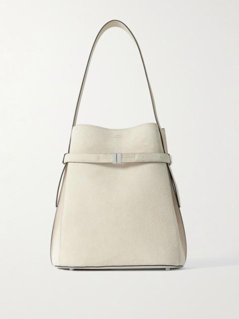 Belted leather-trimmed suede tote Off-white
