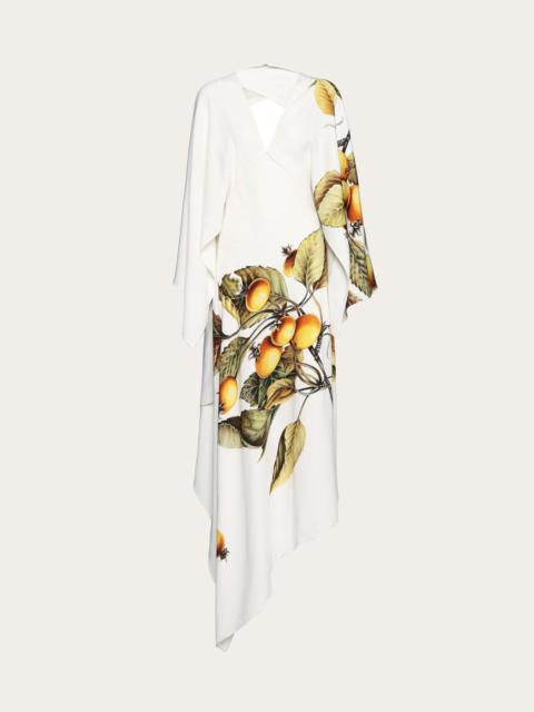Asymmetric dress with botanical print