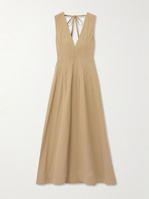 Tie-detailed cotton-blend maxi dress Beige