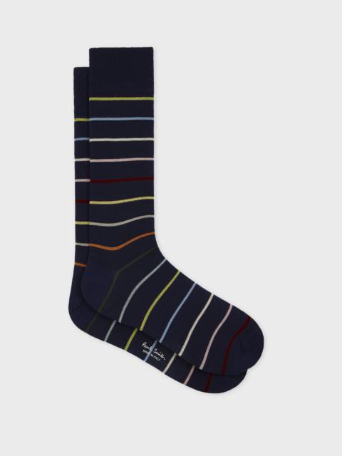 Navy Blue Cotton-Blend Block 'Signature Stripe' Socks