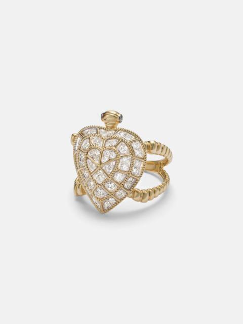 Tortue Coeur 9kt gold ring with diamonds