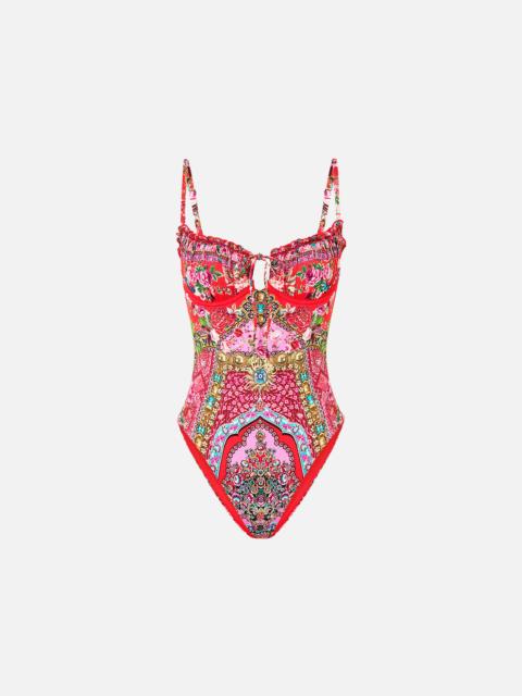 RUCHED CUP UNDERWIRE ONE PIECE WITH FRONT TIE