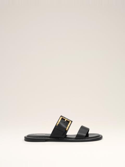 BLACK COW LEATHER BUCKLE SANDALS