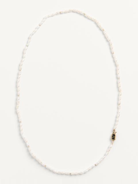 OVAL NECKLACE IN METAL, PEARLS AND ENAMEL