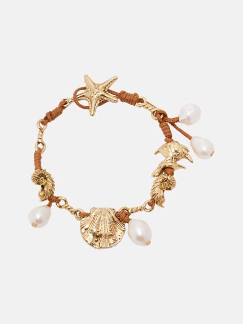 Faux pearl embellished charm bracelet