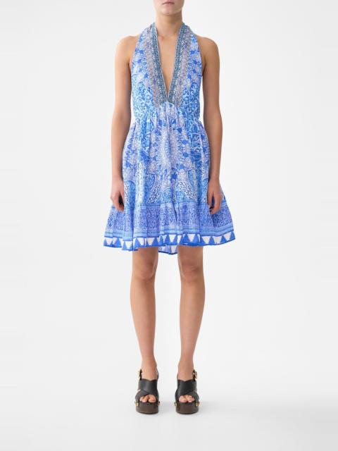 RUFFLE HEM HALTER SHORT DRESS