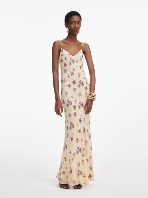 Yellow Floral Rhinestone Maxi Dress