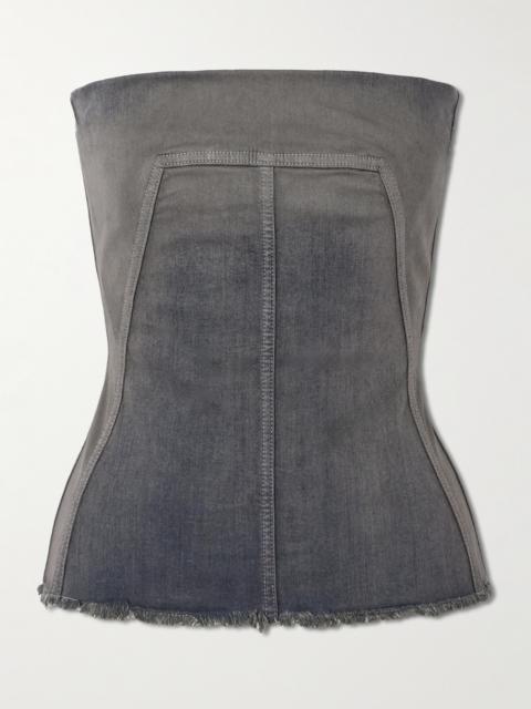 Strapless Frayed Denim Top