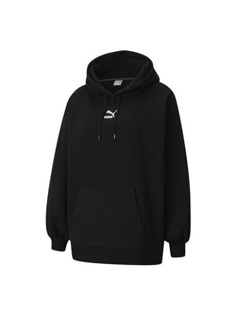 (WMNS) PUMA Classics Oversized Logo Printing Hoodie Black 530280-01