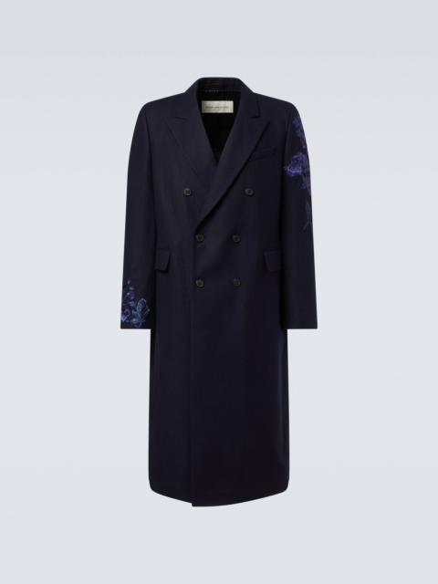 Floral double-breasted wool coat