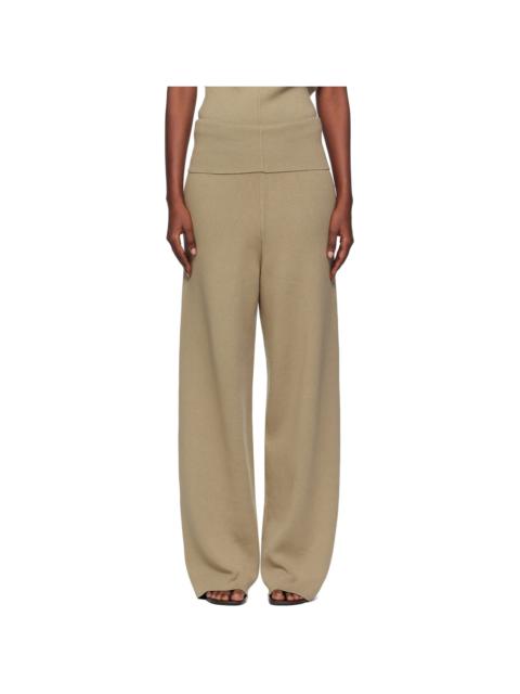 Beige Fold Over Seam Trousers