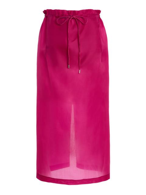 Regina Drawstring Silk Midi Skirt pink