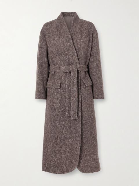 Belted wool and cashmere-blend bouclé coat Brown