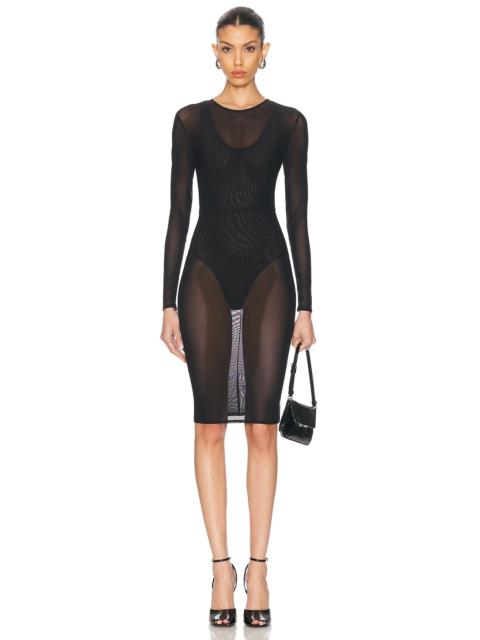 Long Sleeve Power Mesh Midi Dress