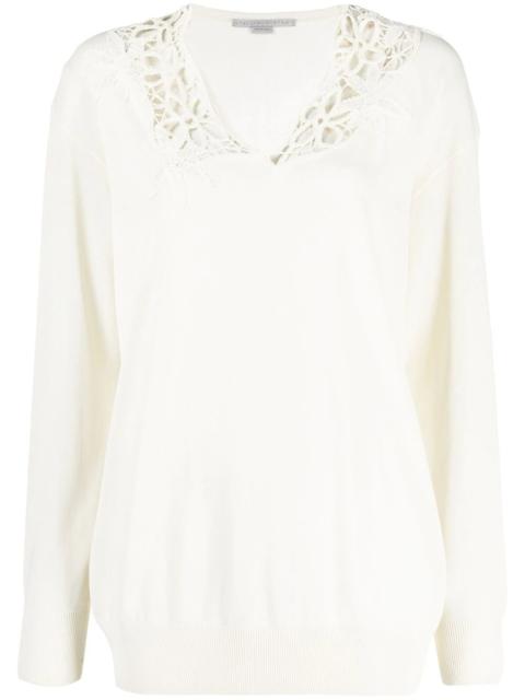 lace-detail V-neck jumper