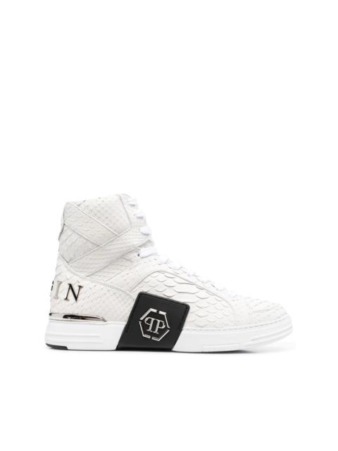 snakeskin-effect high-top sneakers