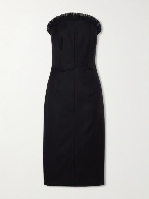 Strapless Ruffled Tulle-trimmed Wool Dress