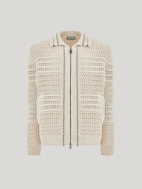 OFF-WHITE COTTON CROCHET CARDIGAN WITH ZIPPER