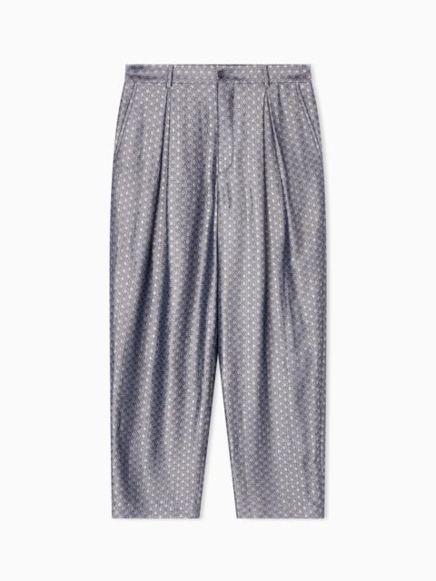 JACQUARD VISCOSE, SILK AND LINEN SINGLE-PLEAT TROUSERS