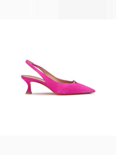 Women's pink suede mid-heel slingback