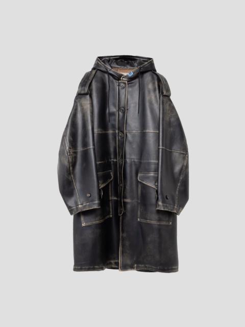 SYNTHETIC LEATHER HOODED COAT