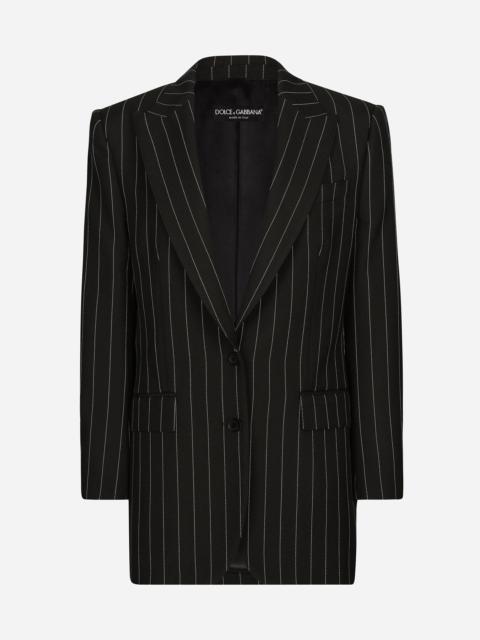 Single-breasted pinstripe wool jacket
