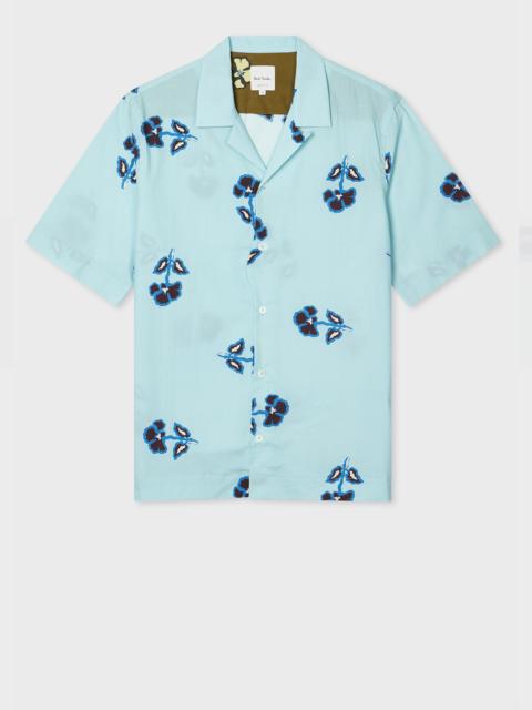 Light Blue Cotton-Lyocell 'Tri Flower' Short-Sleeve Shirt