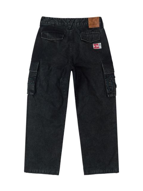 Distressed Seagull Appliqué Embroidery and Multi-Pocket Loose Fit Cargo Pants